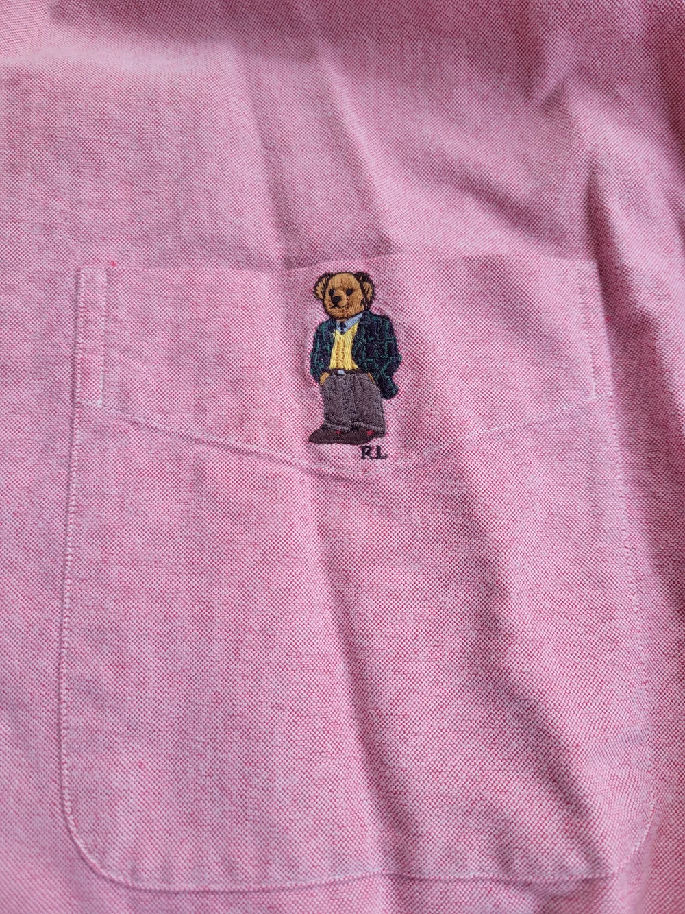VTG Polo Ralph Lauren Blake Pink Oxford Button Down Shirt Embroidered Bear XL